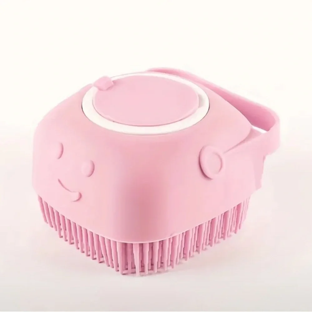 Pink White Pet Silicone Massage Shampoo Brush